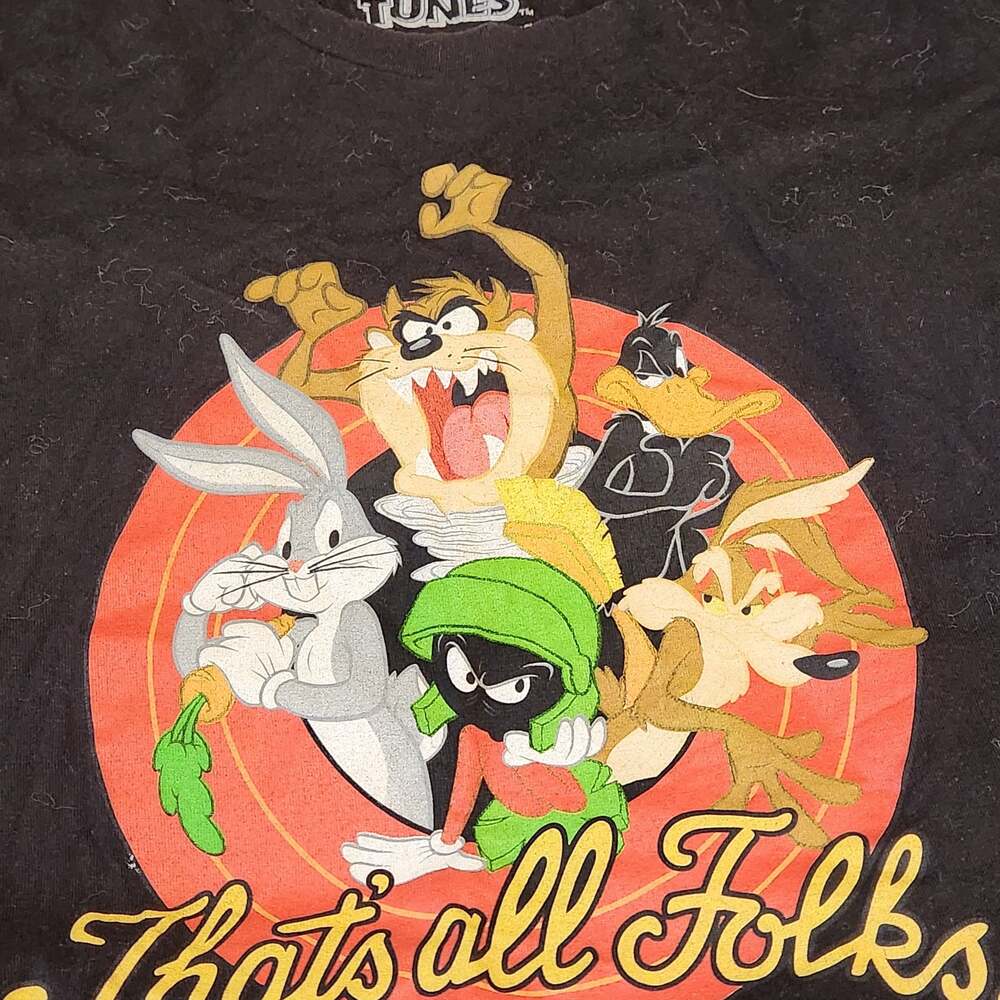 Looney Tunes 'That's All Folks' Character Circle Logo Black Graphic T-Shirt